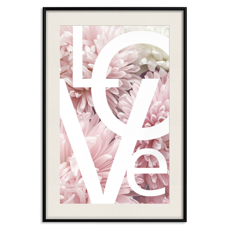 Wall Poster Love - Letters - white inscriptions on background of pink flowers 127904 additionalImage 19
