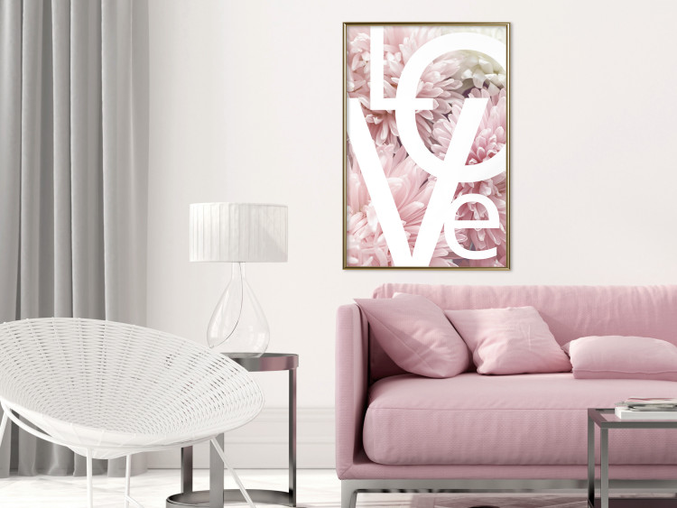 Wall Poster Love - Letters - white inscriptions on background of pink flowers 127904 additionalImage 7