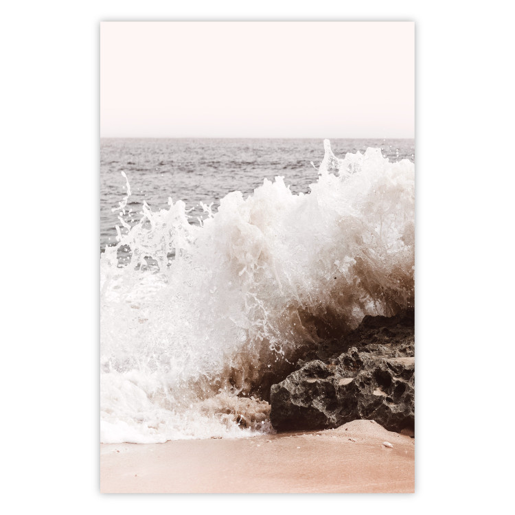 Poster Torn Element - seascape with a large wave crashing on dark rock 129504