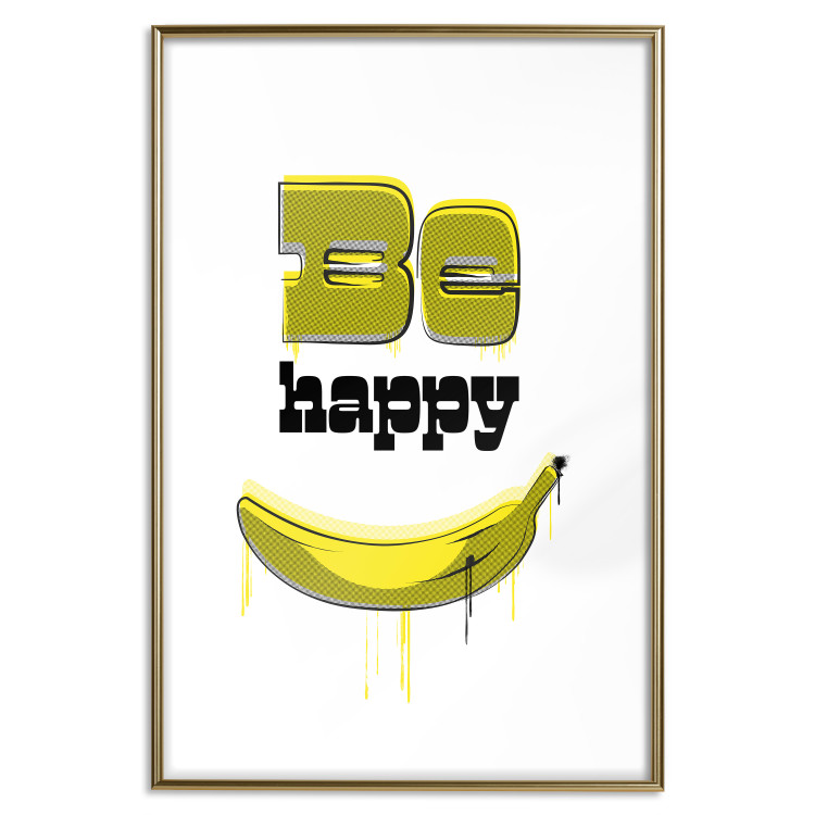 Poster Happy Banana - English text and a yellow fruit on a white background 132204 additionalImage 18