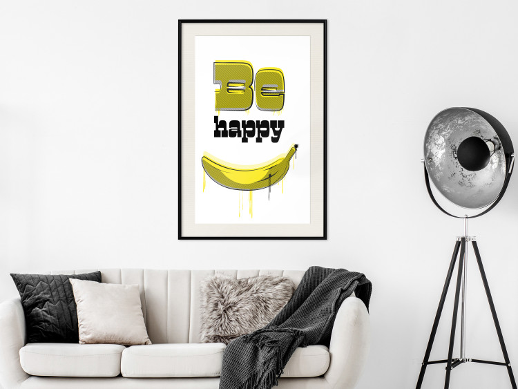 Poster Happy Banana - English text and a yellow fruit on a white background 132204 additionalImage 22