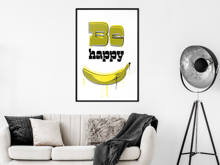 Poster Happy Banana - English text and a yellow fruit on a white background 132204 additionalImage 6
