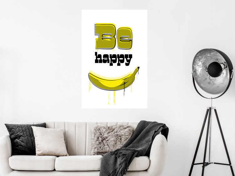 Poster Happy Banana - English text and a yellow fruit on a white background 132204 additionalImage 4