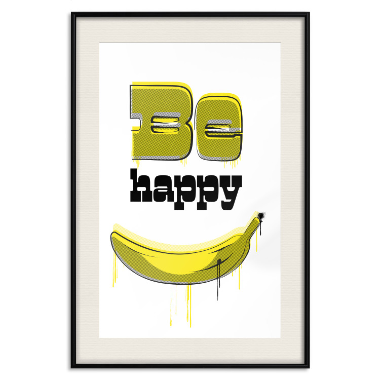 Poster Happy Banana - English text and a yellow fruit on a white background 132204 additionalImage 20