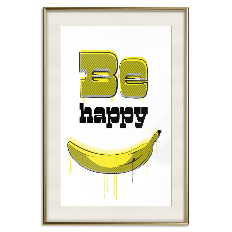 Poster Happy Banana - English text and a yellow fruit on a white background 132204 additionalImage 19