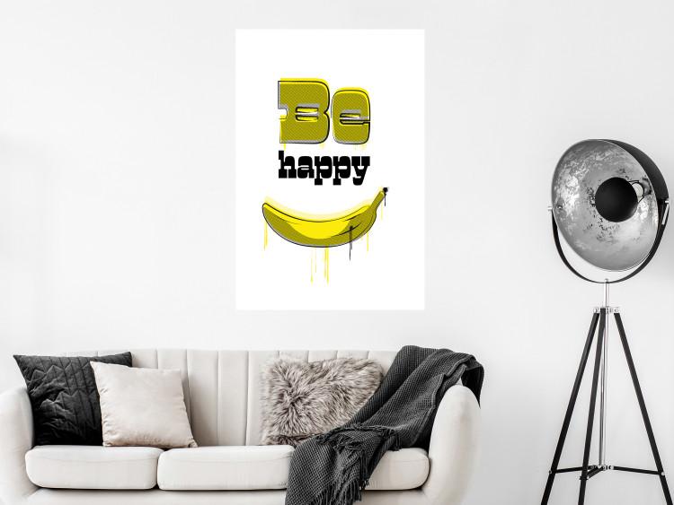 Poster Happy Banana - English text and a yellow fruit on a white background 132204 additionalImage 5