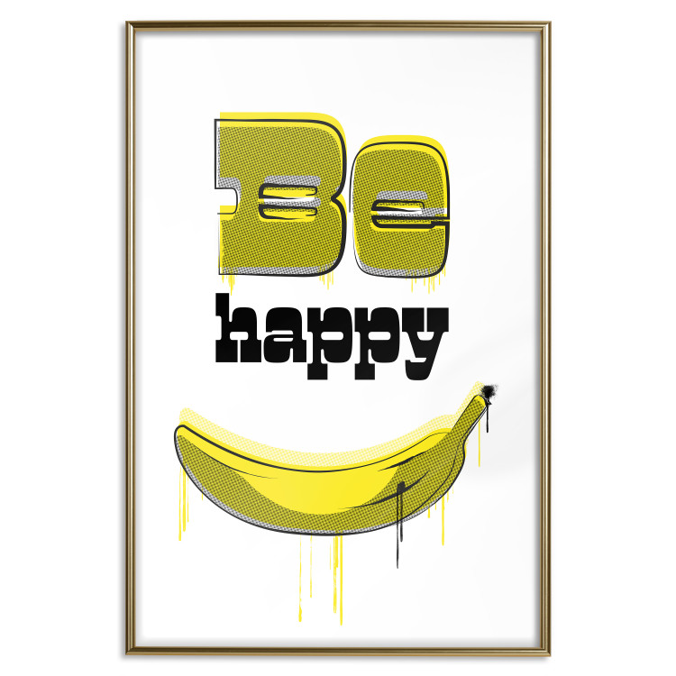 Poster Happy Banana - English text and a yellow fruit on a white background 132204 additionalImage 27
