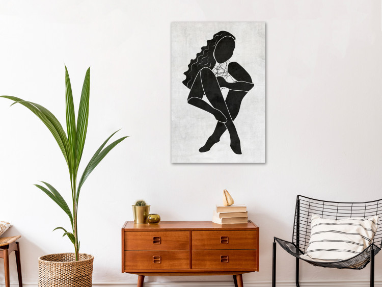 Canvas Print Seated woman figure - black woman silhouette on grey background 134204 additionalImage 3