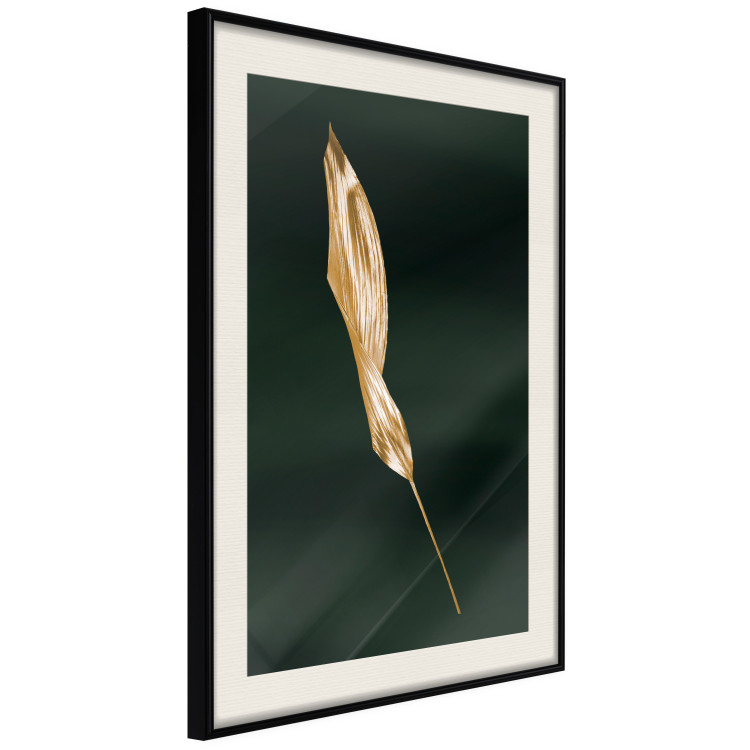 Wall Poster Leaf in the Wind - golden leaf composition on a dark green background 135604 additionalImage 19