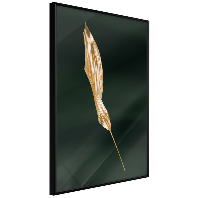 Wall Poster Leaf in the Wind - golden leaf composition on a dark green background 135604 additionalImage 22