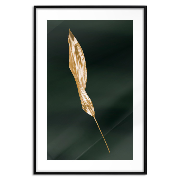 Wall Poster Leaf in the Wind - golden leaf composition on a dark green background 135604 additionalImage 4
