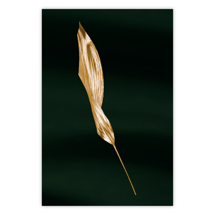 Wall Poster Leaf in the Wind - golden leaf composition on a dark green background 135604