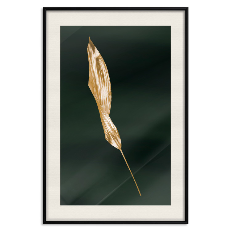 Wall Poster Leaf in the Wind - golden leaf composition on a dark green background 135604 additionalImage 3