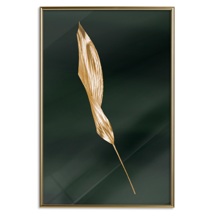 Wall Poster Leaf in the Wind - golden leaf composition on a dark green background 135604 additionalImage 6