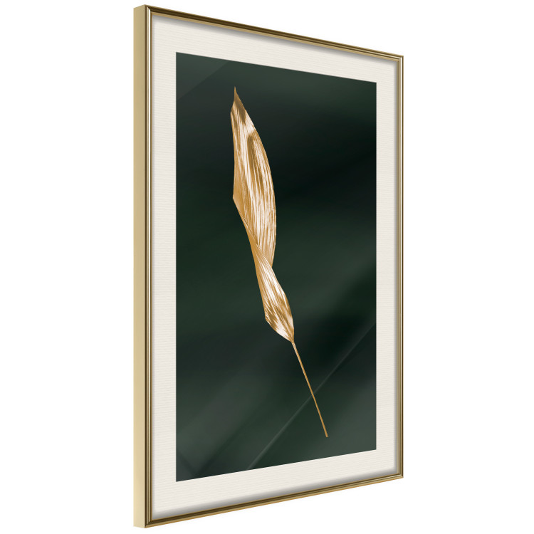 Wall Poster Leaf in the Wind - golden leaf composition on a dark green background 135604 additionalImage 18