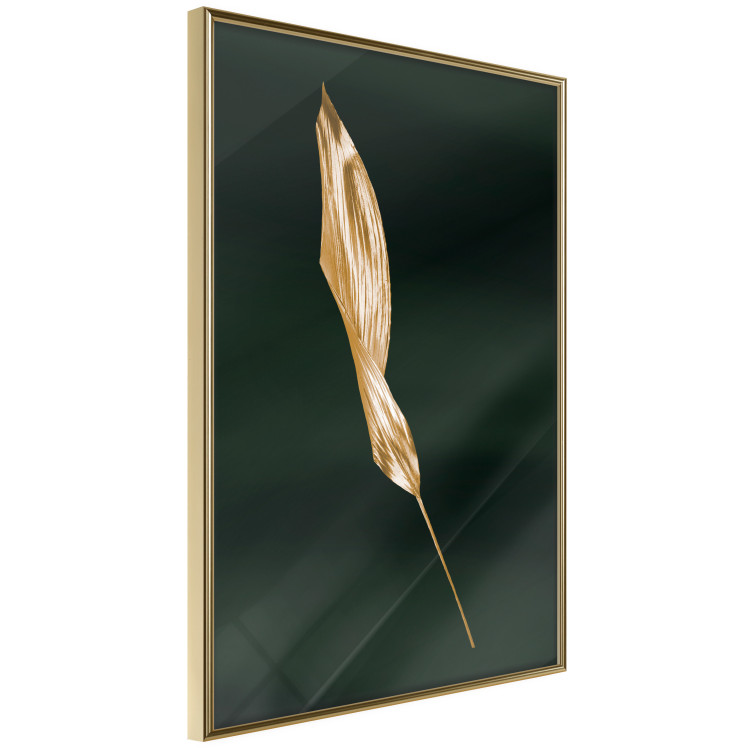 Wall Poster Leaf in the Wind - golden leaf composition on a dark green background 135604 additionalImage 23