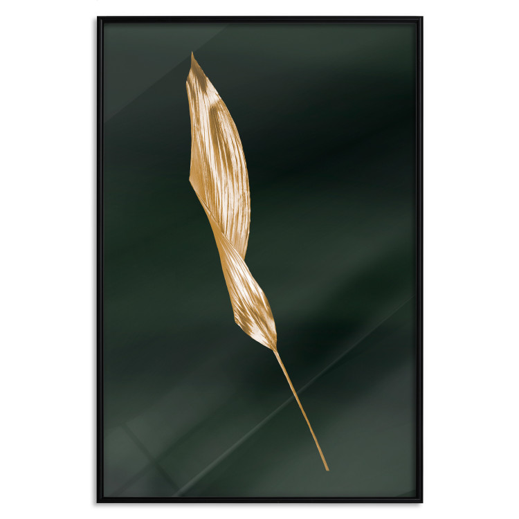 Wall Poster Leaf in the Wind - golden leaf composition on a dark green background 135604 additionalImage 7