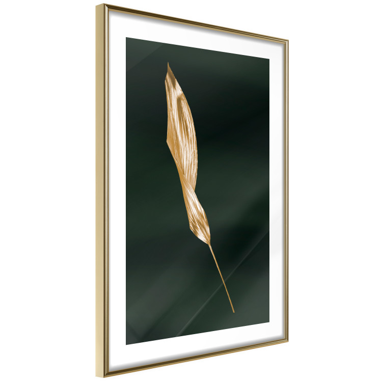 Wall Poster Leaf in the Wind - golden leaf composition on a dark green background 135604 additionalImage 21