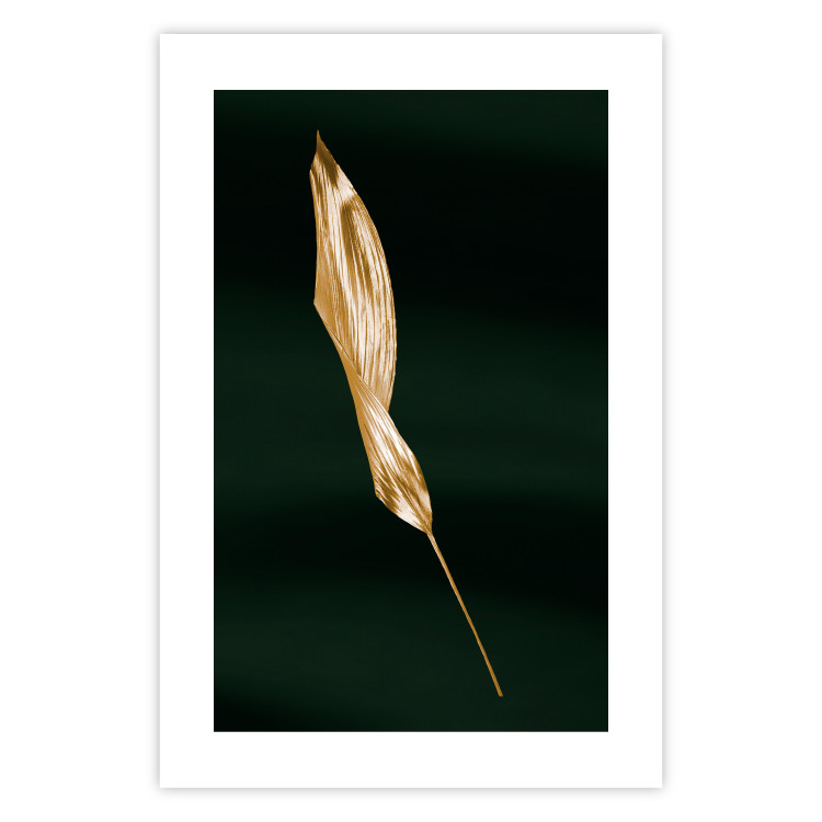 Wall Poster Leaf in the Wind - golden leaf composition on a dark green background 135604 additionalImage 11