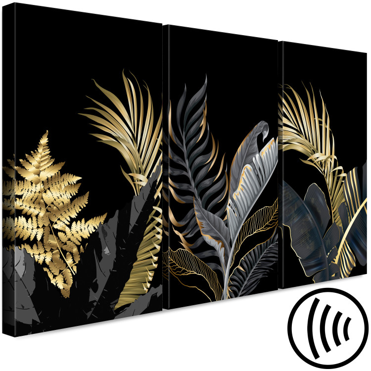 Canvas Art Print Tropical Heat (3-piece) - gold-adorned leaves in glamour style 138204 additionalImage 6