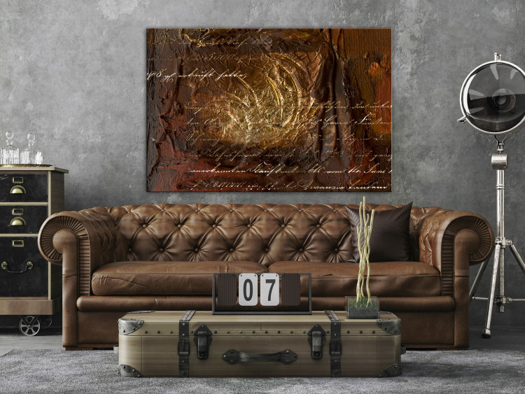 Canvas Incantation (1-piece) wide - abstraction in golden tones and inscriptions 138504 additionalImage 3