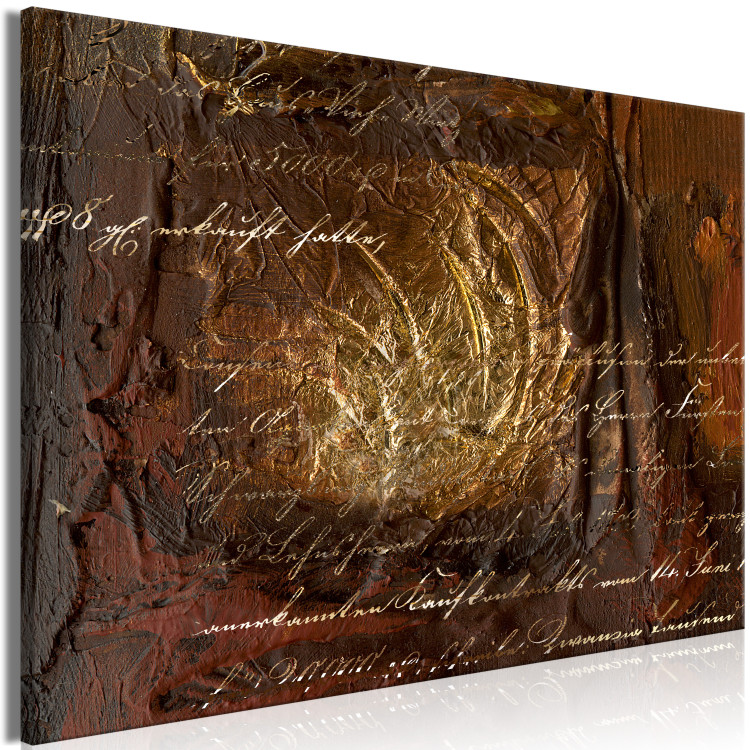 Canvas Incantation (1-piece) wide - abstraction in golden tones and inscriptions 138504 additionalImage 2
