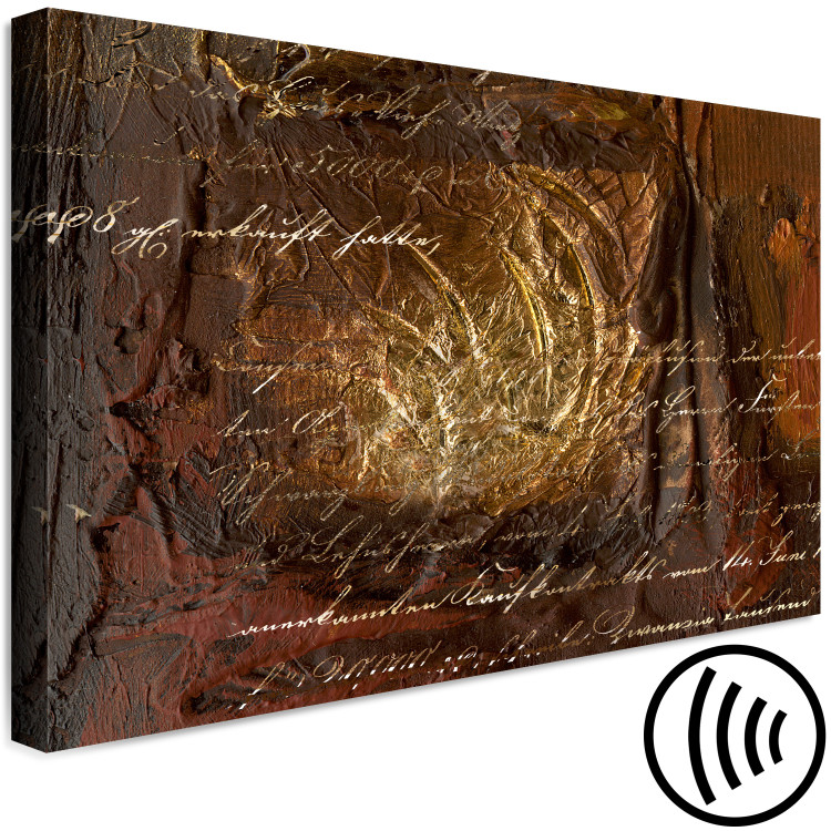 Canvas Incantation (1-piece) wide - abstraction in golden tones and inscriptions 138504 additionalImage 6