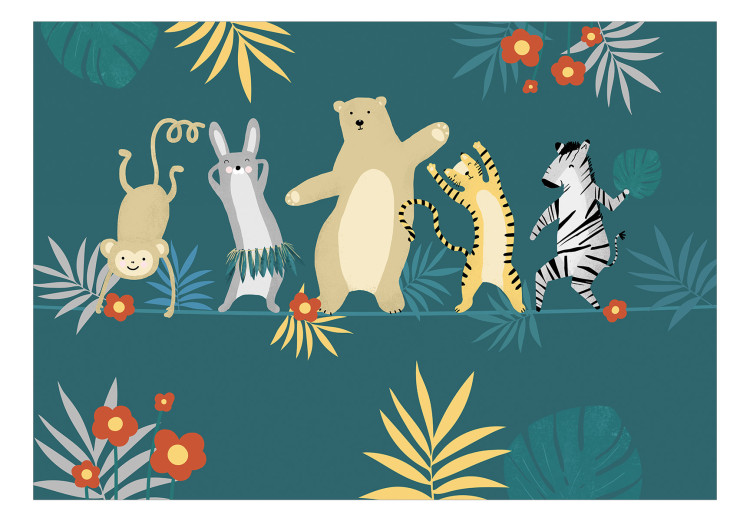 Photo Wallpaper Dancing animals - monkey, hare, tiger, bear and zebra on dark background 144604 additionalImage 1