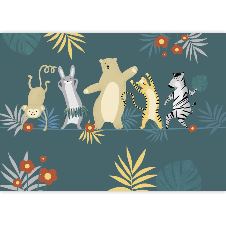 Photo Wallpaper Dancing animals - monkey, hare, tiger, bear and zebra on dark background 144604 additionalImage 3