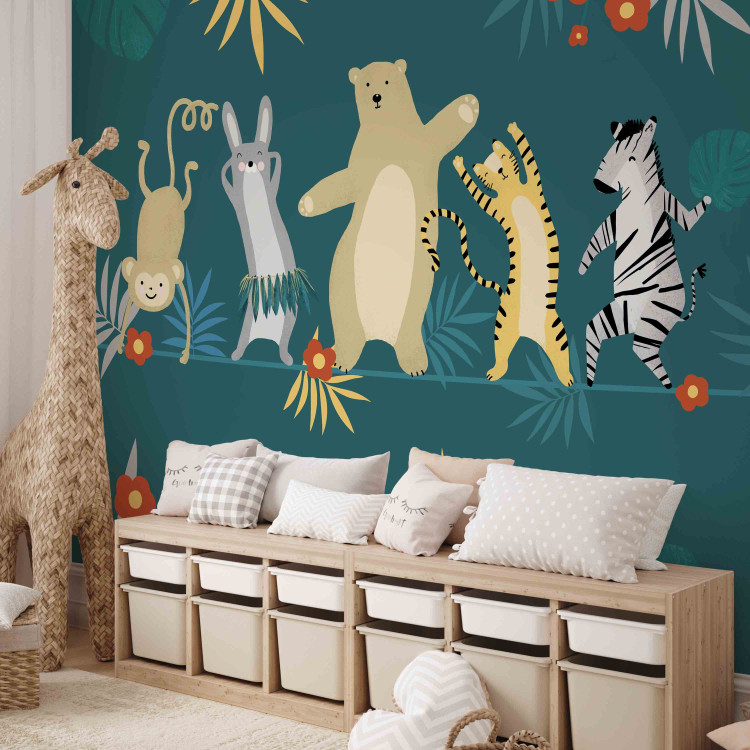 Photo Wallpaper Dancing animals - monkey, hare, tiger, bear and zebra on dark background 144604 additionalImage 4