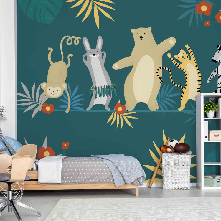 Photo Wallpaper Dancing animals - monkey, hare, tiger, bear and zebra on dark background 144604 additionalImage 6