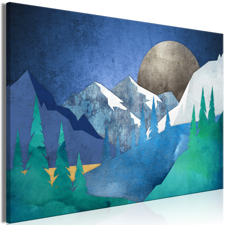 Canvas Art Print Evening Idyll - Graphics With Mountains and the Moon in Dark Colors 145504 additionalImage 2