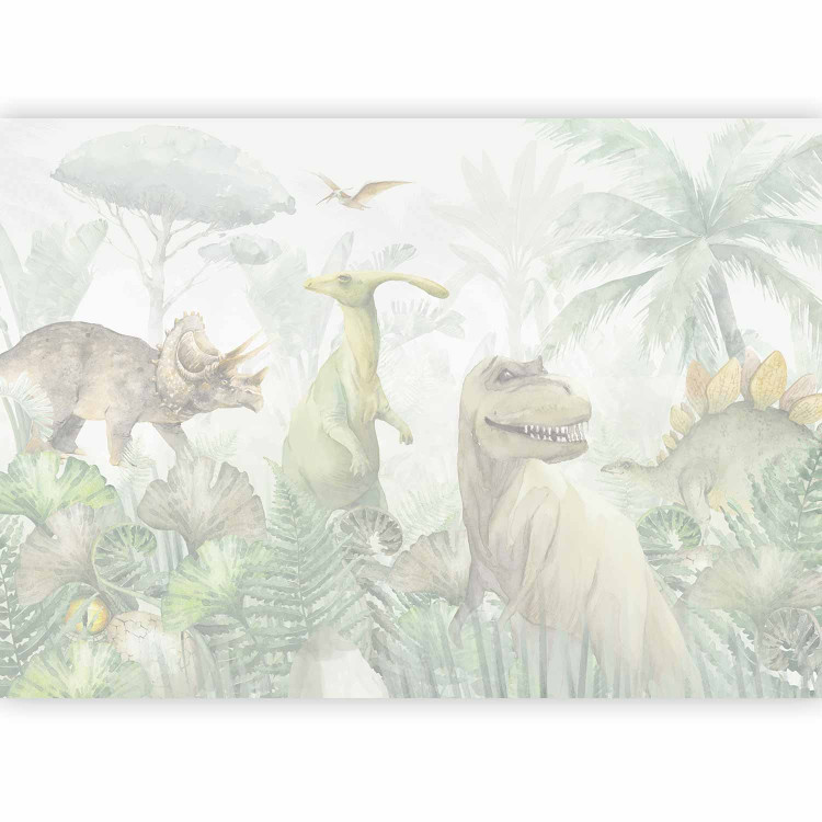 Wall Mural Dinosaurs - Pastel Watercolor Reptiles in a Prehistoric Jungle 148604 additionalImage 5