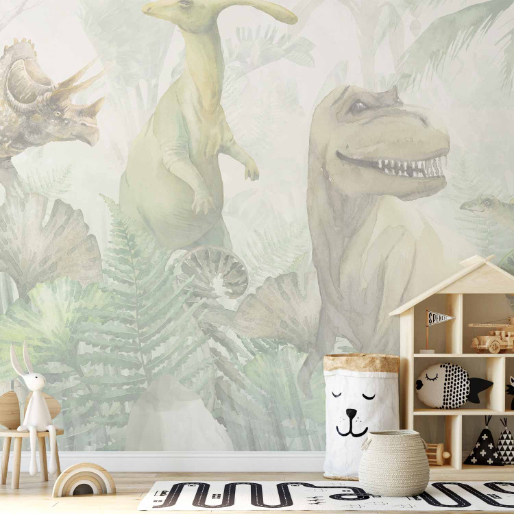 Wall Mural Dinosaurs - Pastel Watercolor Reptiles in a Prehistoric Jungle 148604 additionalImage 8