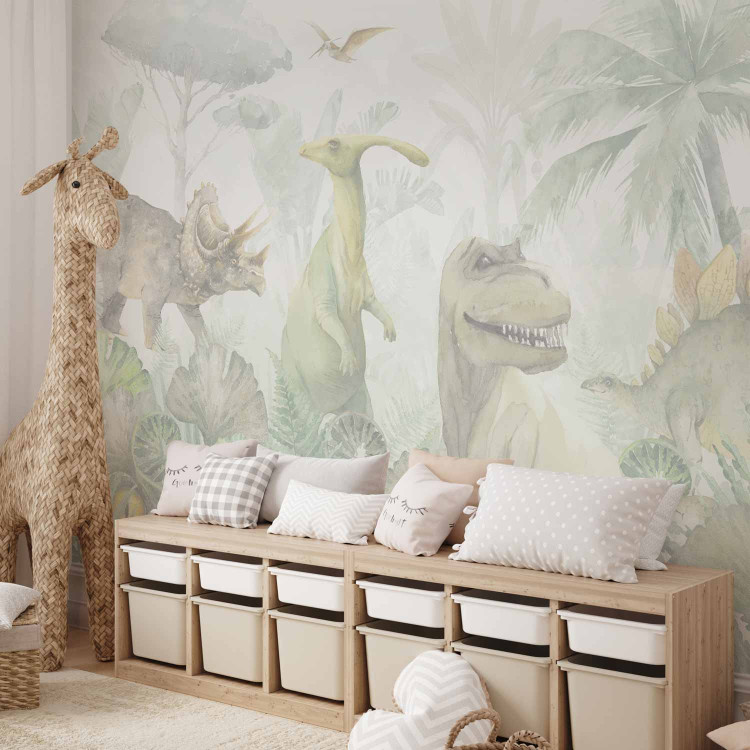 Wall Mural Dinosaurs - Pastel Watercolor Reptiles in a Prehistoric Jungle 148604 additionalImage 7