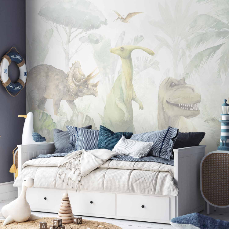 Wall Mural Dinosaurs - Pastel Watercolor Reptiles in a Prehistoric Jungle 148604 additionalImage 2