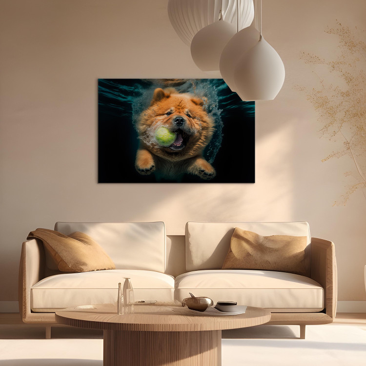 Canvas Art Print AI Dog Chow Chow - Floating Animal With a Ball in Its Mouth - Horizontal 150104 additionalImage 9