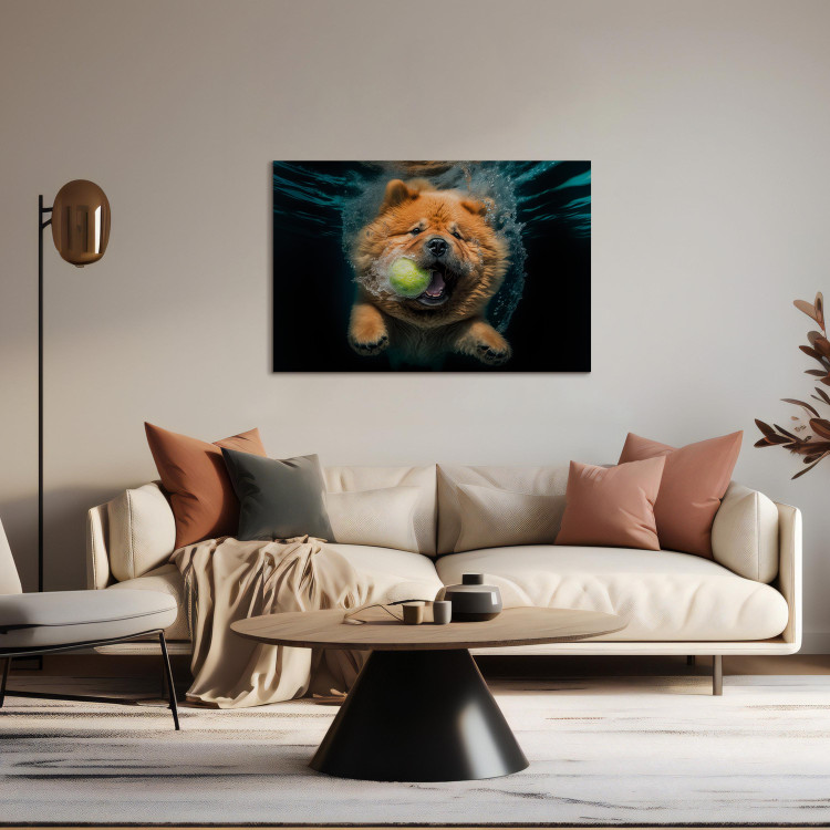 Canvas Art Print AI Dog Chow Chow - Floating Animal With a Ball in Its Mouth - Horizontal 150104 additionalImage 11