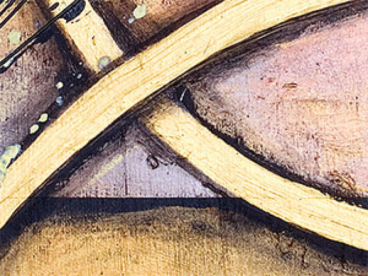 Canvas Art Print Golden Blades (3-piece) - Fancy stripes on a wooden texture background 48004 additionalImage 2