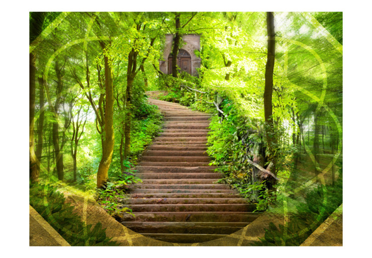 Photo Wallpaper Mystery of the Forest - Imaginative Landscape with Stairs Surrounded by Trees 60504 additionalImage 1
