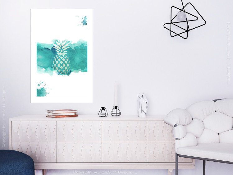 Poster Watercolor Pineapple - composition with tropical fruit in green tones 115314 additionalImage 2