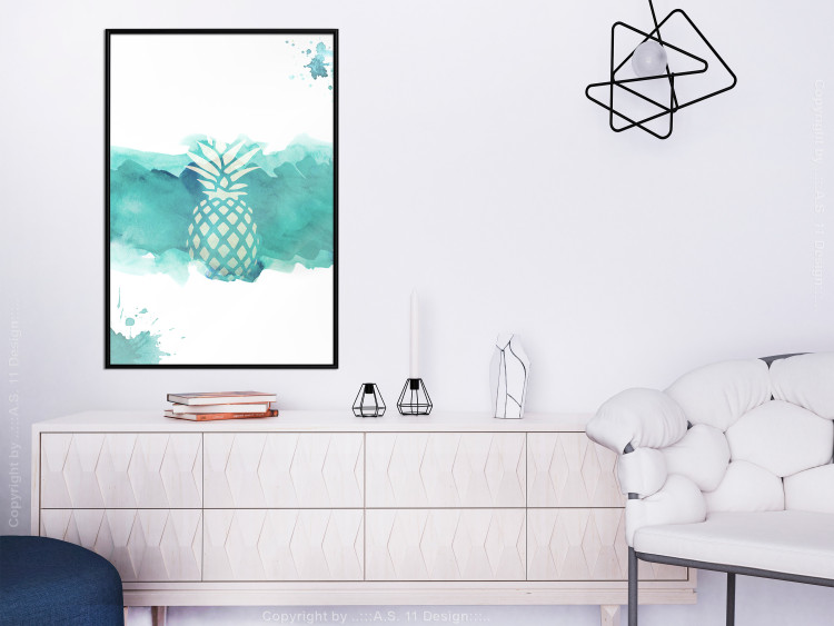 Poster Watercolor Pineapple - composition with tropical fruit in green tones 115314 additionalImage 3