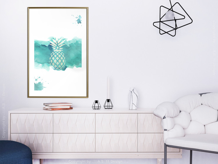 Poster Watercolor Pineapple - composition with tropical fruit in green tones 115314 additionalImage 13