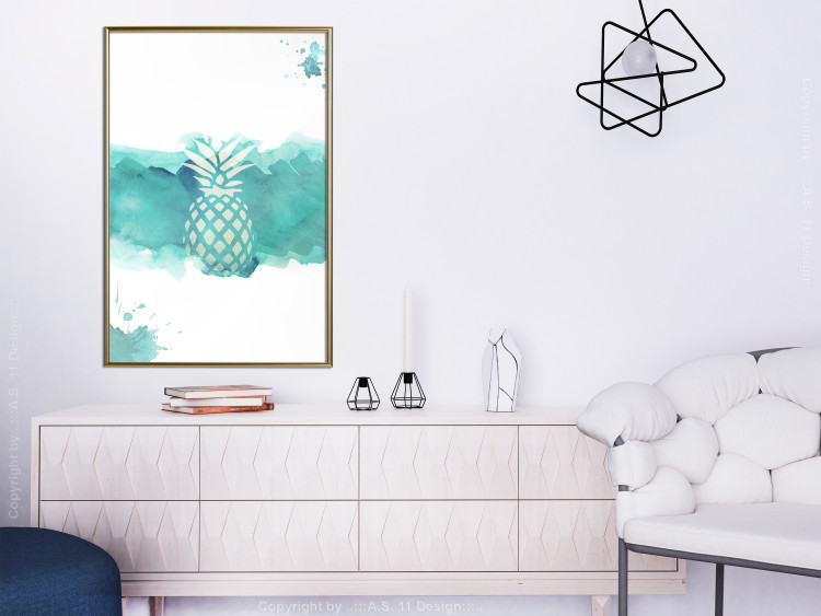 Poster Watercolor Pineapple - composition with tropical fruit in green tones 115314 additionalImage 5
