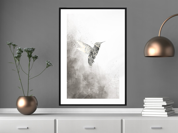 Poster Ethnic Hummingbird - abstraction with a bird in shades of gray 116314 additionalImage 4