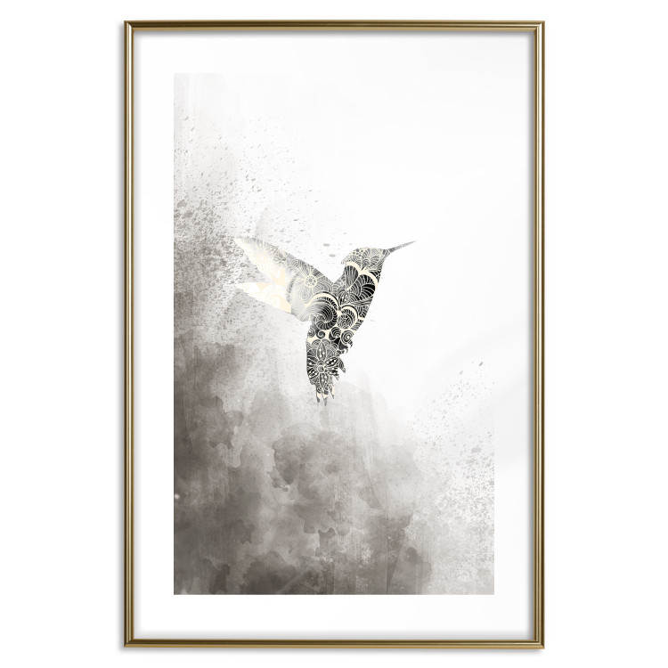 Poster Ethnic Hummingbird - abstraction with a bird in shades of gray 116314 additionalImage 16