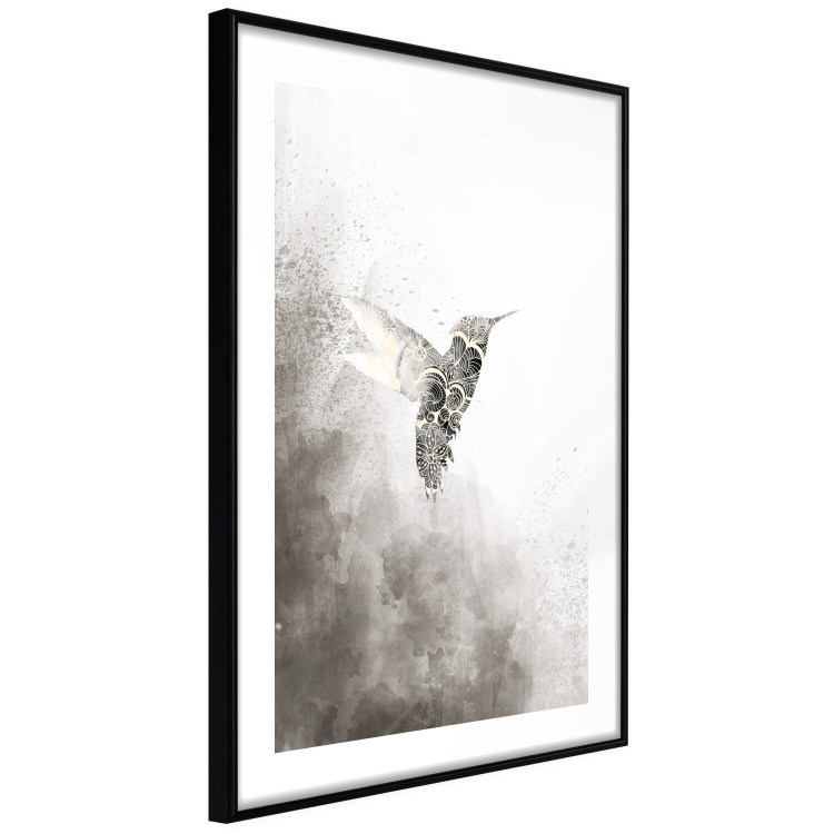 Poster Ethnic Hummingbird - abstraction with a bird in shades of gray 116314 additionalImage 11