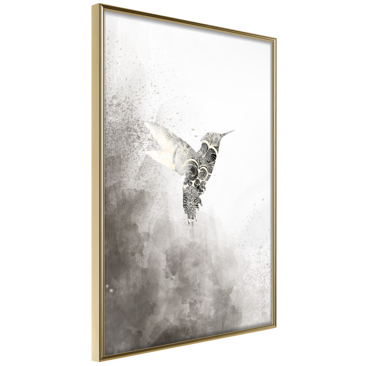 Poster Ethnic Hummingbird - abstraction with a bird in shades of gray 116314 additionalImage 12