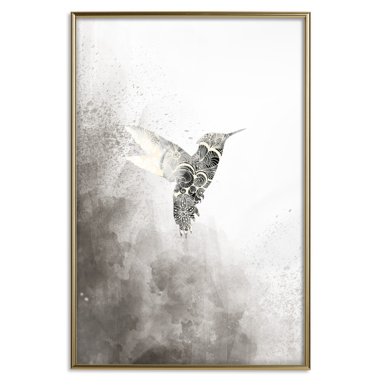 Poster Ethnic Hummingbird - abstraction with a bird in shades of gray 116314 additionalImage 19
