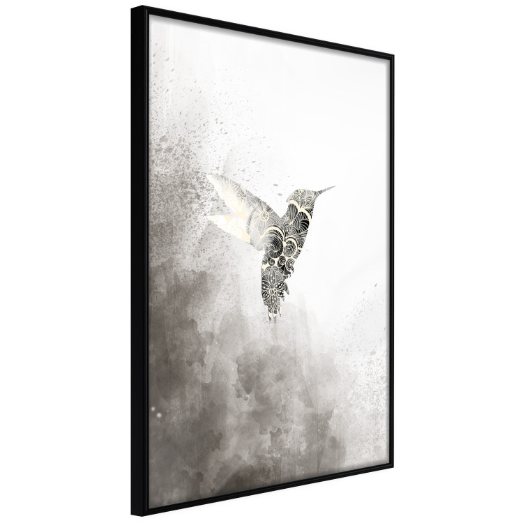 Poster Ethnic Hummingbird - abstraction with a bird in shades of gray 116314 additionalImage 10